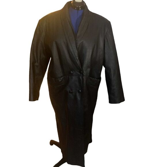 MPW Women’s‎ Leather Vintage Style Trench Coat Black Size Large